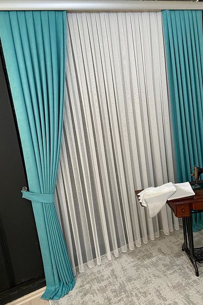 VOLPER MEKANİK Velvety Island Background Curtain 1 Piece 80 Cm Single Wing 1 X 2.5 Pleat Turquoise Color
