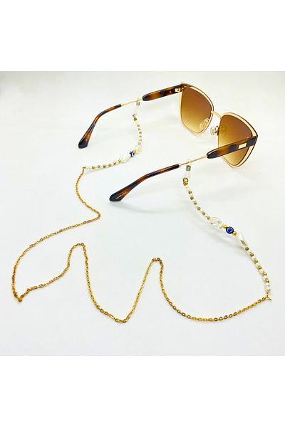 AR Glasses with Chain and Evil Eye Bead Detail