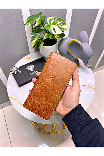 Fil Deri With Phone Compartment - Genuine Leather Wallet - with Magnet and Hand Tape - Large Portfolio 2028
