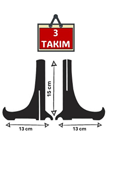 fikirstore 3 Adet Siyah Ahşap Çerçeve Tabak Teşhir Ayağı Stant 15cmX13cm
