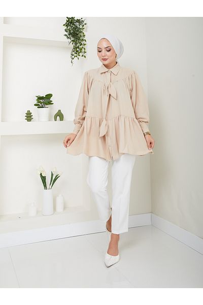 VOLT CLOTHİNG Damen-Tunika mit Hemdkragen und Schleife