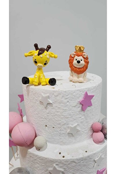 Himi Pasta Süsleri Aslan ve Zürafa Safari Maket Kürdanlı Cupcake Pasta Süsü D...