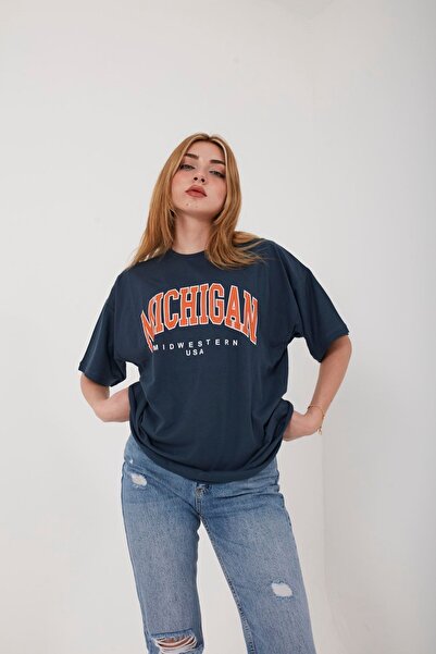 Mad&Calf Women's Smoked Michigan Printed Oversize T-shirt