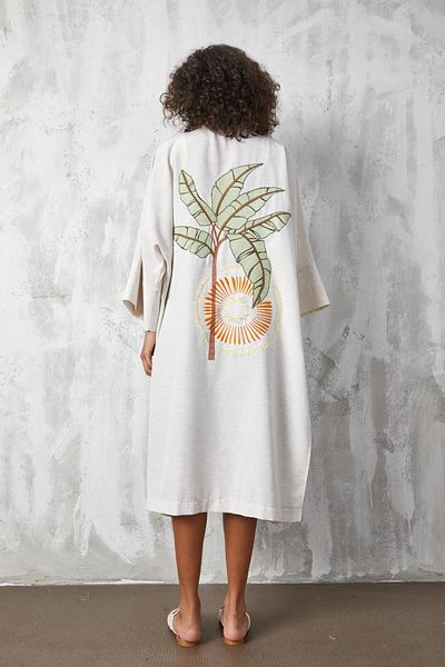 minaaise Natur Linen Embroidered Long Kimono 27227