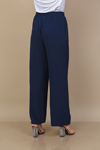 TUSSE Women's Black Crepe Fabric Straight Cut Summer Elastic Large Size Trousers