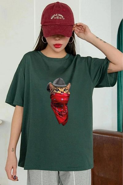Evomind 1 T-shirt για αγορές 5 και άνω στο καλάθι - Unisex Oversize Bandana Cute Cat printed T-shirt