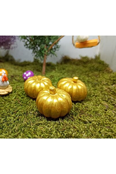 Himi Pasta Süsleri Gold Color 3 Pieces Pumpkin Model Toothpick Cupcake Cake D...