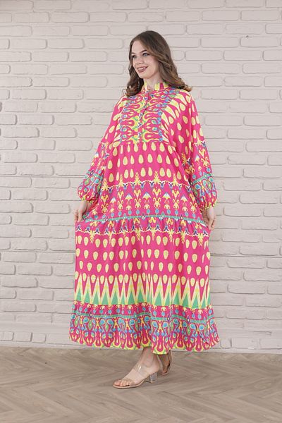 mervemoda فستان نسائي مقاس كبير - أزرار أمامية ونسيج