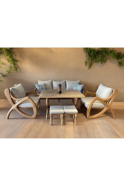 zerkaconcept Violet  Masif Ahşap Bahçe Balkon Koltuk Kestane Ağacı 3+1+1 Koltuk, Masa Takımı