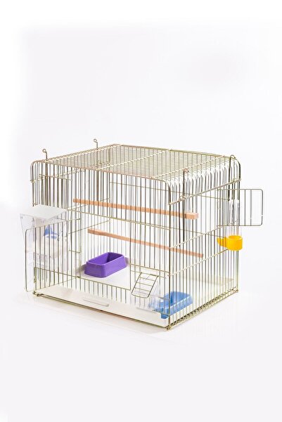 ARSPOLO Papağan Muhabbet Kafesi 45*35*40 Gold Izgarasız Tavalı Kafes