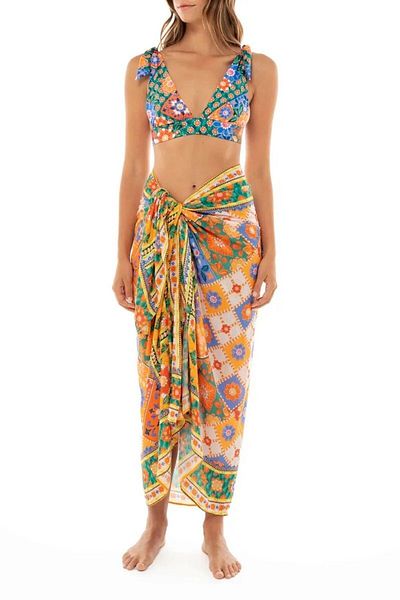 MAG FASHİON Bright Soft Silk Satin Pareo in Size 145 cm 100 cm - Floral Pattern
