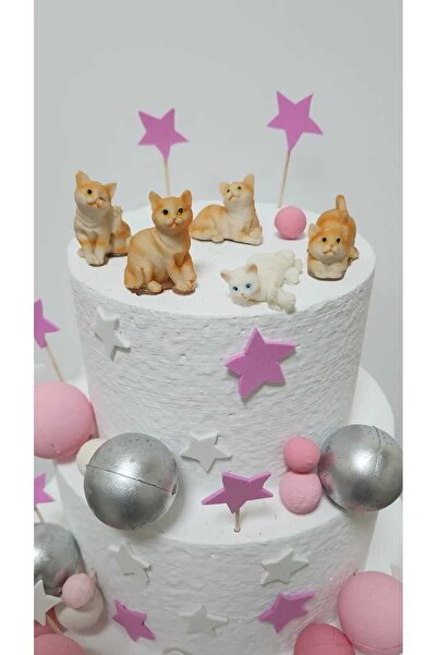 Himi Pasta Süsleri Sevimli Kediler Maket Kürdanlı Cupcake Pasta Süsü 5 Parça ...