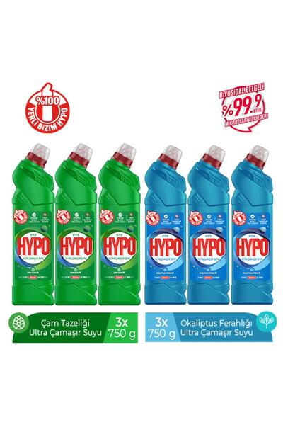Hyper Hypo ULTRA ÇAMAŞIR SUYU 3 ÇAM VE 3 OKALİPTUS 750 GR X 6 ADET