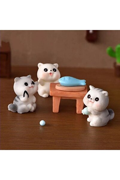 Himi Pasta Süsleri 3'lü Kedi Maket Kürdanlı Cupcake Pasta Süsü Doğum Günü Süs...