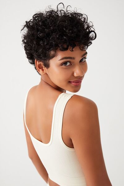 Los Ojos Women's Ecru Strap Ribbed Square Neck Crop Top Bustier Square