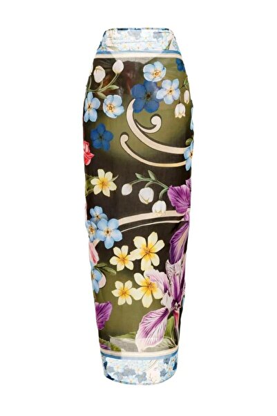 MAG FASHİON Floral Pattern Silk Satin Pareo - Shiny and Soft, 145 cm x 100 cm