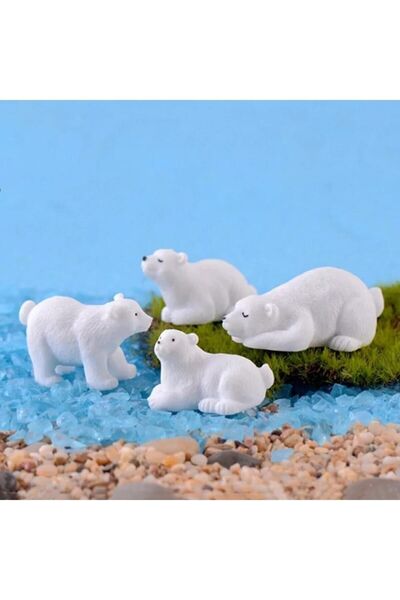 Himi Pasta Süsleri 4'lü Kutup Ayısı Minyatür Figür Karakter Oyuncakları Evcil...