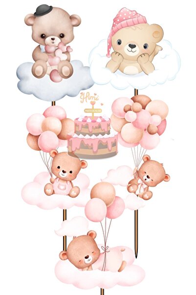 Himi Pasta Süsleri Bulutlu Ayıcık Set Doğum Günü Pasta Süsleri Kız Erkek Çocu...