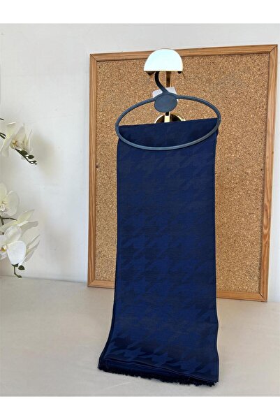 Organic Scarfs Navy Blue Houndstooth Jacquard Shawl - 18899