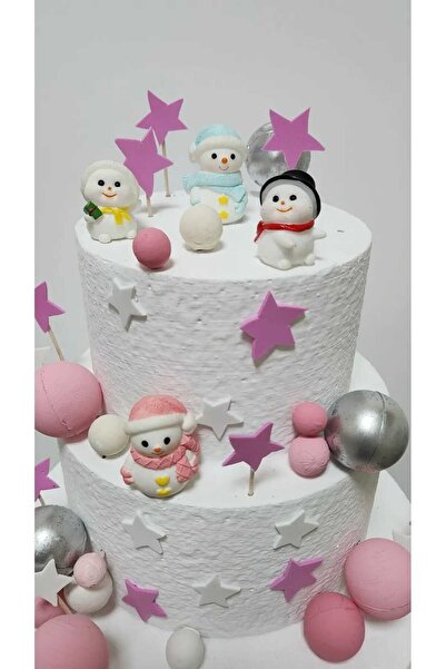 Himi Pasta Süsleri 4 Pieces Cute Snowmen Model Toothpick Cupcake Cake Decorat...