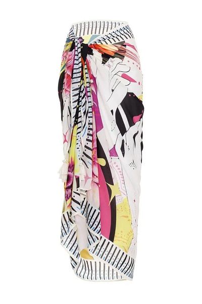 MAG FASHİON 145 cm 100 cm Size Bright and Soft Texture - Colorful Flower Patterned Pareo Made of Silk Satin Fabric