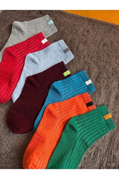 Çorabistaan 7 Çift Çizgili Çok Renkli Orta Konç Unisex Kolej Tenis Ekonomik Ç...