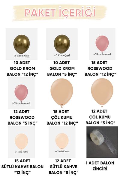 Gold Center My Party Set^^ Gold Chrome* Rosewood* Desert Sand* Milk Coffee 100 Balloon Set