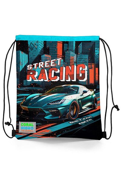 Coral High 12650 Model Black Drawstring and Drawstring Race Car Backpack - Kids
