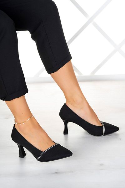 Erkan Saçmacı Pantofi Rochii De Seara Crep Pietre Negru - Darla 6 Cm