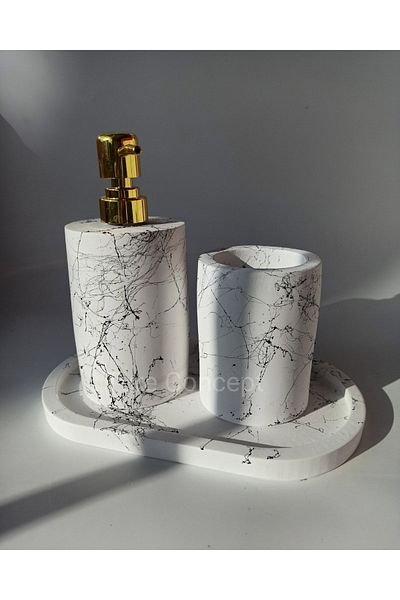 Ture Concept Black and White Patterned Bathroom Set Liquid Soap Dispenser&external Scrubber&tray