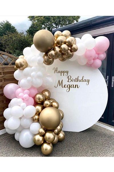 Gold Center My Party Set^^ Gold Chrome* Macaron Pink* White 100 Balloon Set
