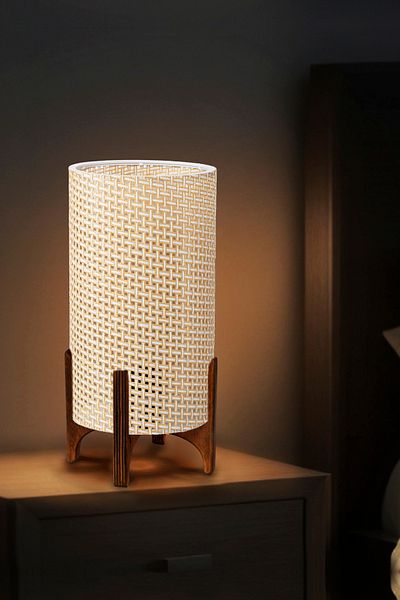 EFLIGHTDESIGN Modern Stylish Cream Wicker Wooden Lampshade Bedroom and Living Room Table Lamp