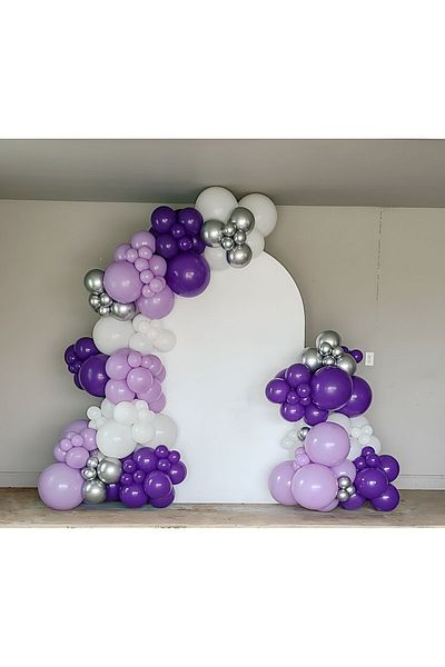 Parti Setim 100 Pieces Silver Chrome Purple Lilac White Balloons Set - My Party Set