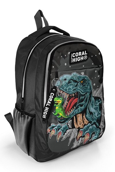 Coral High Παιδικό σακίδιο πλάτης γκρι Dinosaur με τρία διαμερίσματα 14386