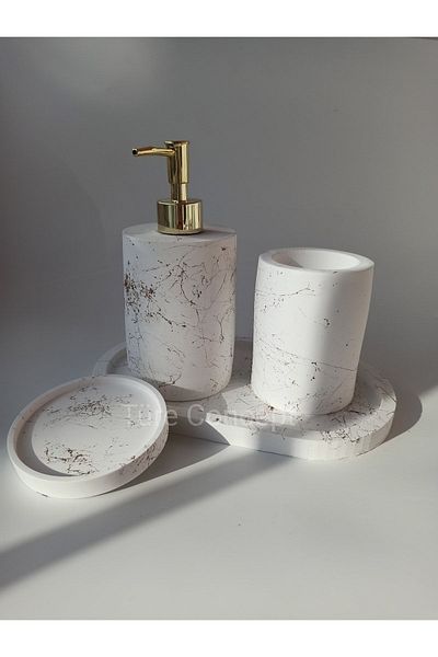 Ture Concept Bathroom Set Sivi Soap Dish & Tray & Dis Scrubber & Katı Soap Dish