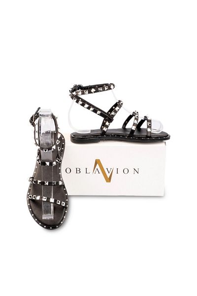Oblavion Sandale negre din piele naturală - Valent cu Troc argintiu