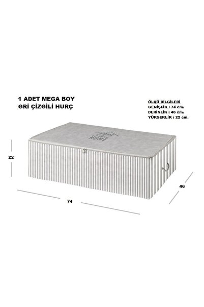 renklibebek Mega Boy Gri Çizgili Baza Altı Çeyiz Organizer Hurç ~ Ölçü: 74x46x22
