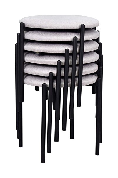 VİLİNZE Nil Siyah Metal Ayak İstiflenebilir Mutfak-Balkon Taburesi (6 Adet)