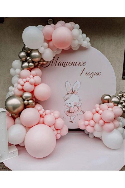 GOLDCENTER Parti Setim^^ White Gold Krom* Macaron Pembe* Beyaz 100'lü Balon Seti