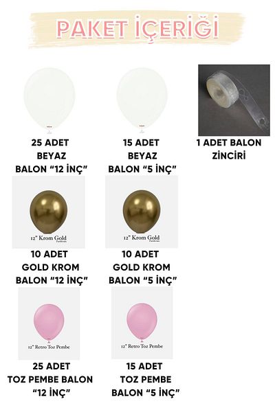 Gold Center My Party Set^^ Gold Chrome* White* Powder Pink 100 Balloon Set