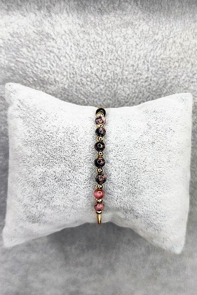 NehirTaş Steel Plated Non-Tarnish Flexible Rhodonite Stone Natural Stone Bracelet