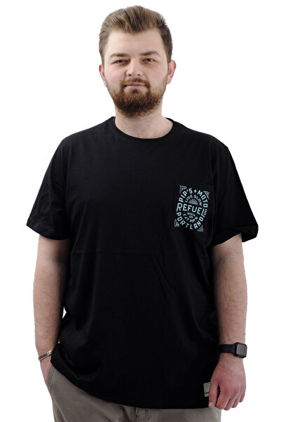 ModeXL Чоловіча футболка - велосипедна горловина, з принтом, кишенею, великий розмір, чорна REFUEL U24053