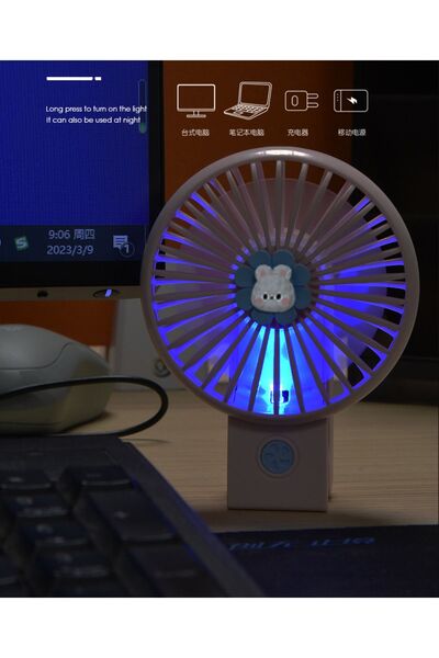 Coverzone Şarjlı Taşınabilir Mini USB Fan Led Işıklı Masa Üstü 3 Kademeli Mini Vantilatör Soğutucu 11cm YS2269