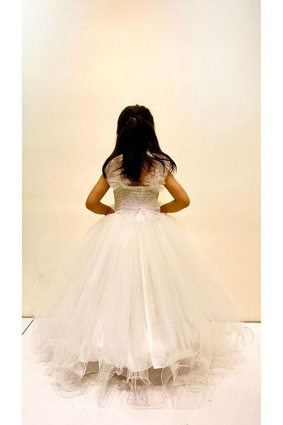 FR Shop Girl's Fluffy - Sinking Evening Dress Wedding Dress White Wedding Dress with Sequin Pattern Detail