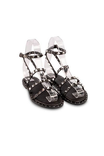 Oblavion Sandale negre din piele naturală - Valent cu Troc argintiu