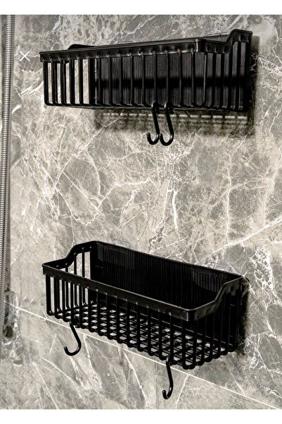 Cosargroup Mutfak Rafı 2'li Set Yapışkanlı Lüks Modern Siyah Baharatlık Rafı Organizer Düzenleyici