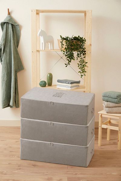 renklibebek 3-Piece Mega Size Gray Color Under Base Modern Latest Fashion Interlining Dowry Storage Bag ~ Size: 3 X (74X46X22)