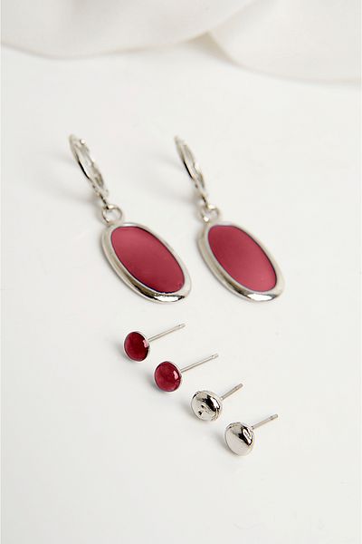 EUROMODA Set of 3 Oval Designed Rangarek Ball Earrings