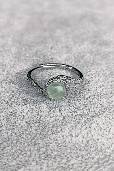 NehirTaş خاتم من الأحجار الكريمة الطبيعية مع حجر فلوريت أصلي قابل للتعديل ومطلي بالفولاذ المقاوم للصدأ