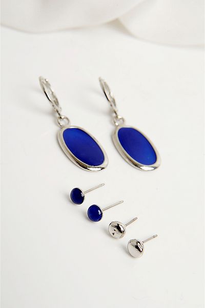 EUROMODA Set of 3 Oval Designed Rangarek Ball Earrings